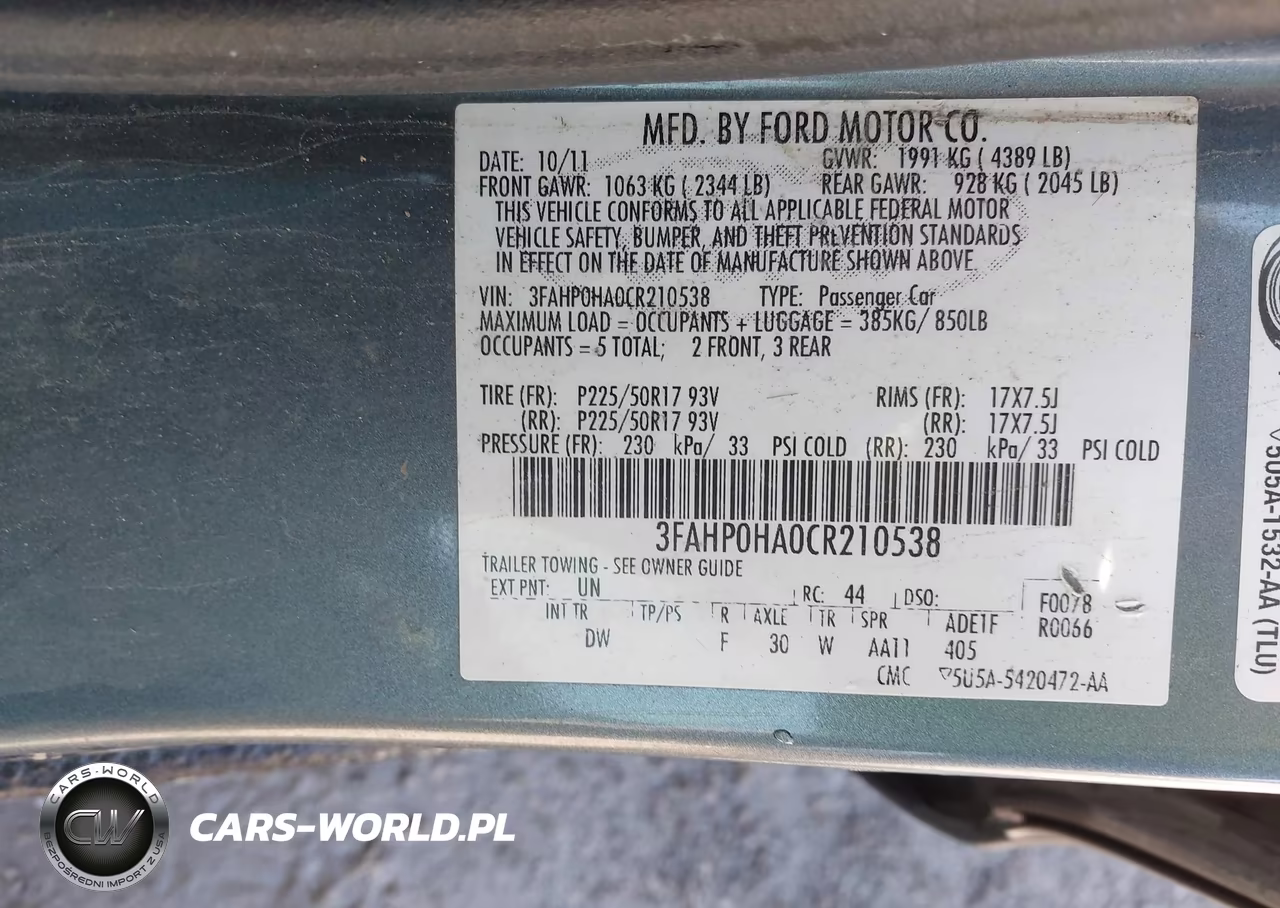 2012 Ford Fusion Se VIN:3FAHP0HA0CR210538 - 9