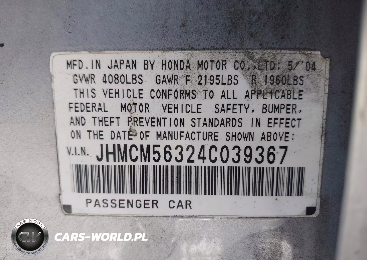 2004 Honda Accord 2.4 Lx VIN:JHMCM56324C039367 - 12