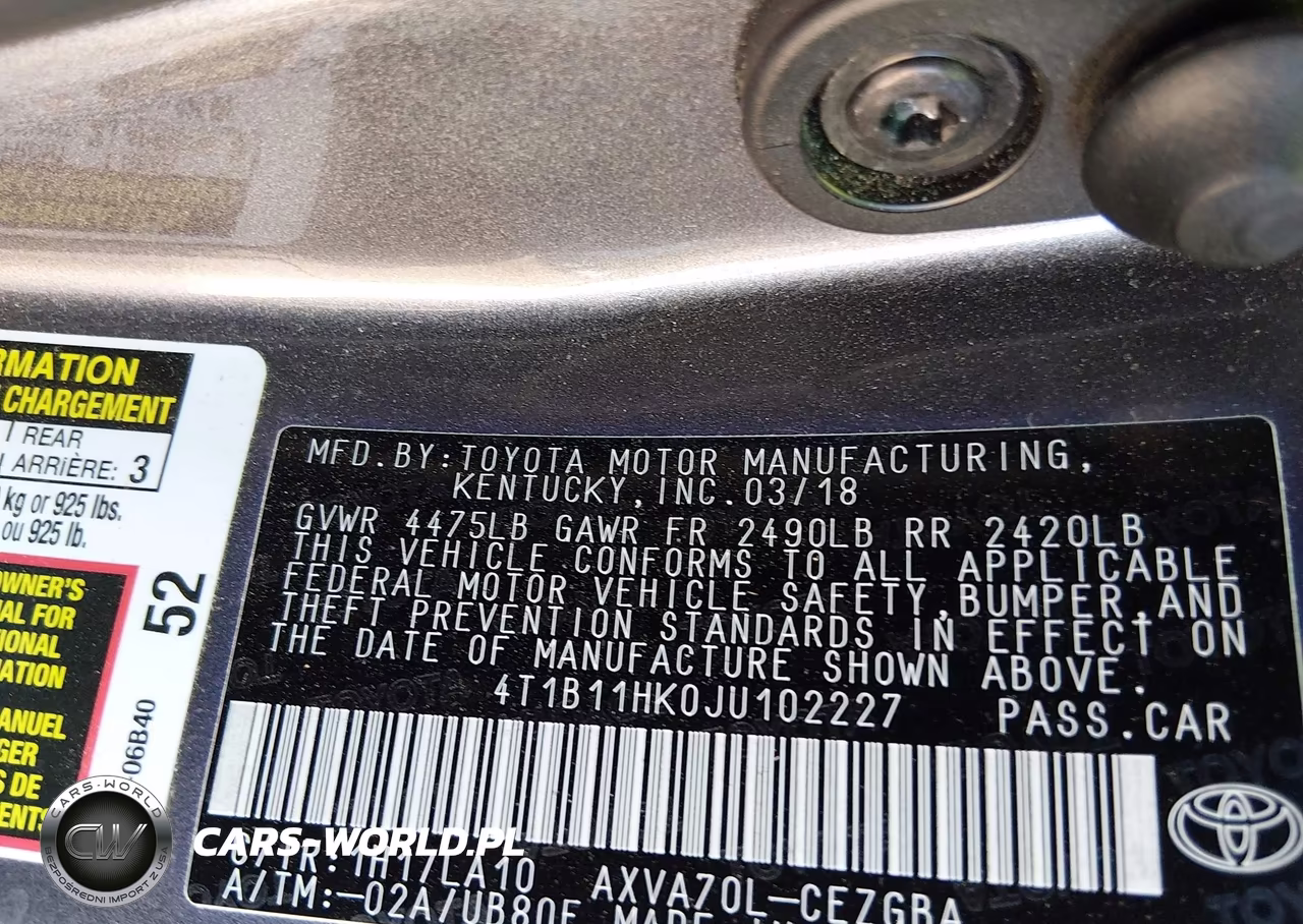 2018 Toyota Camry Xle VIN:4T1B11HK0JU102227 - 9