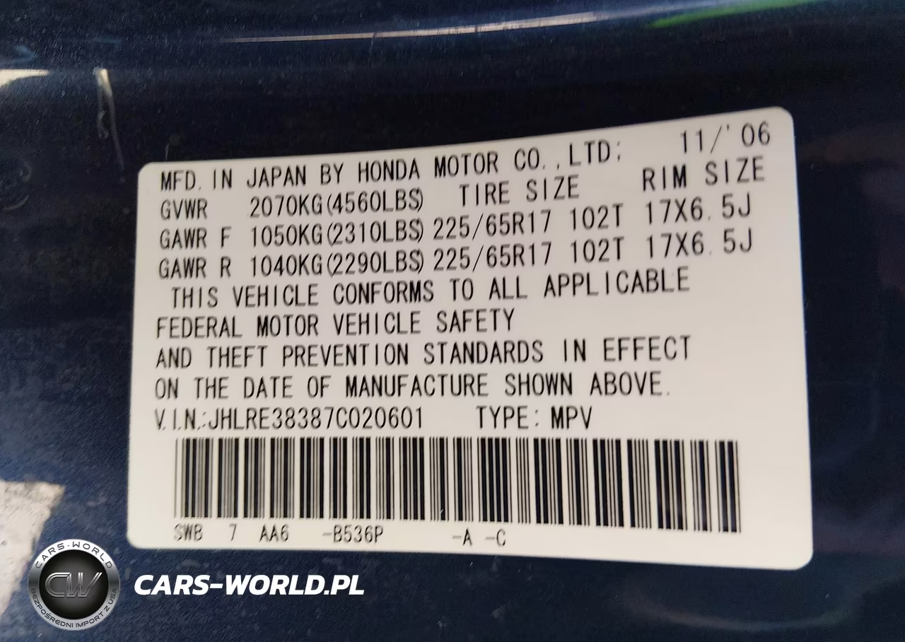 2007 Honda Cr-V Lx VIN:JHLRE38387C020601 - 9