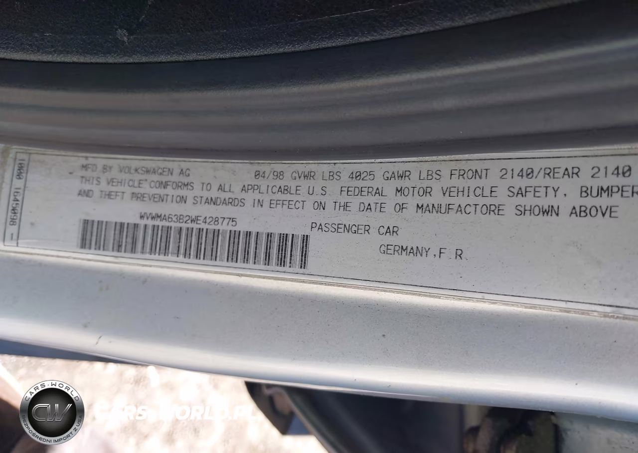 1998 Volkswagen Passat Gls VIN:WVWMA63B2WE428775 - 9