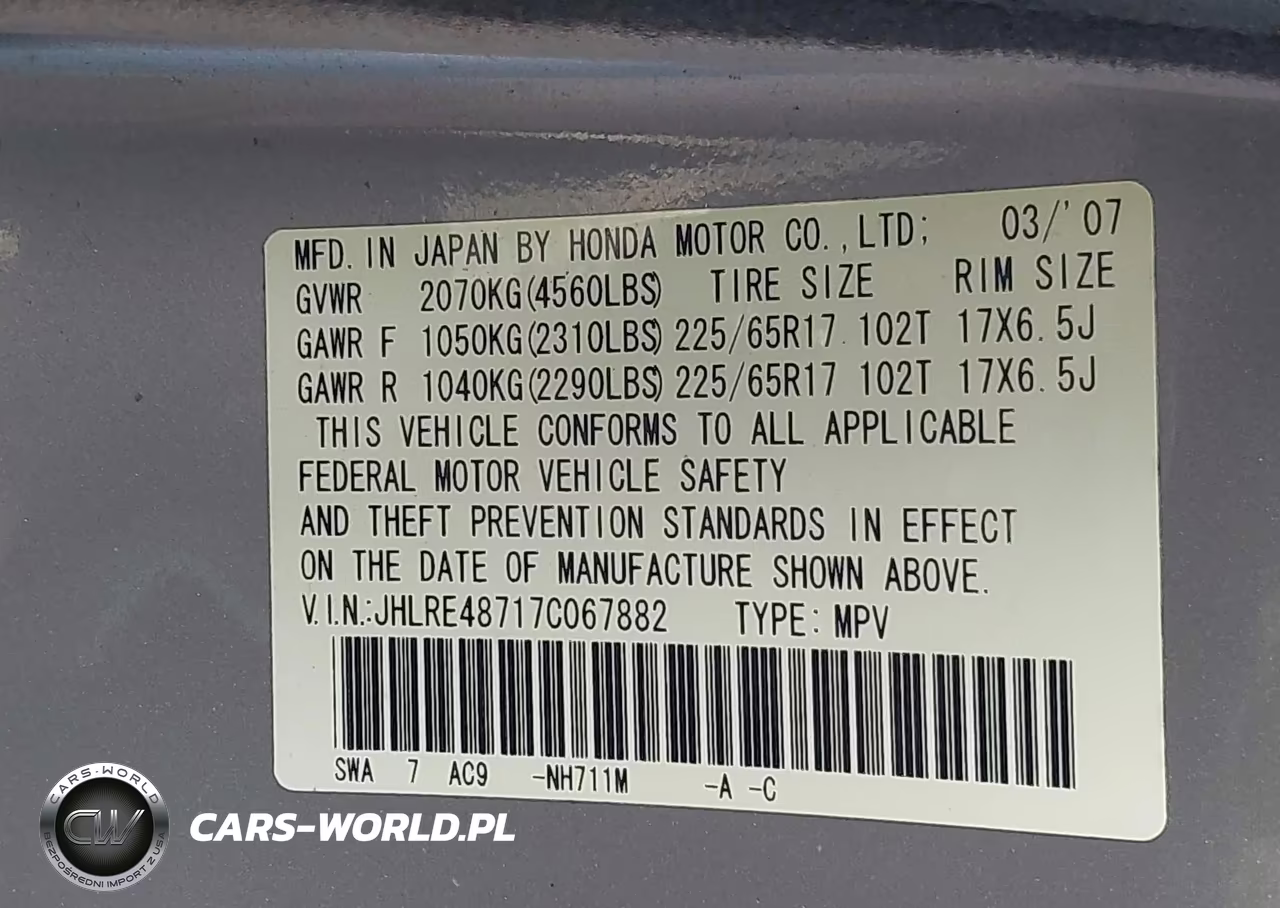 2007 Honda Cr-V Ex-L VIN:JHLRE48717C067882 - 9