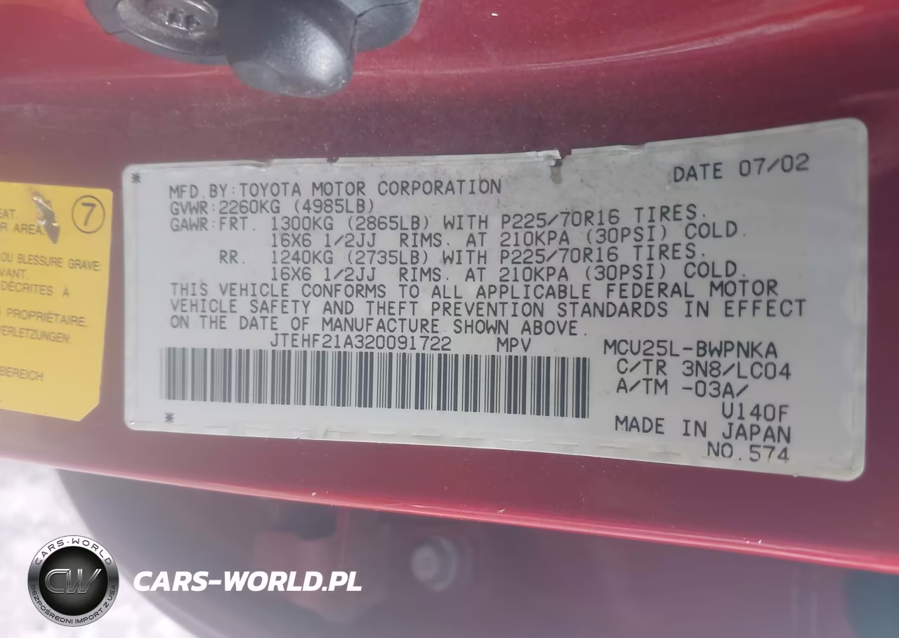 2002 Toyota Highlander Limited V6 VIN:JTEHF21A320091722 - 9