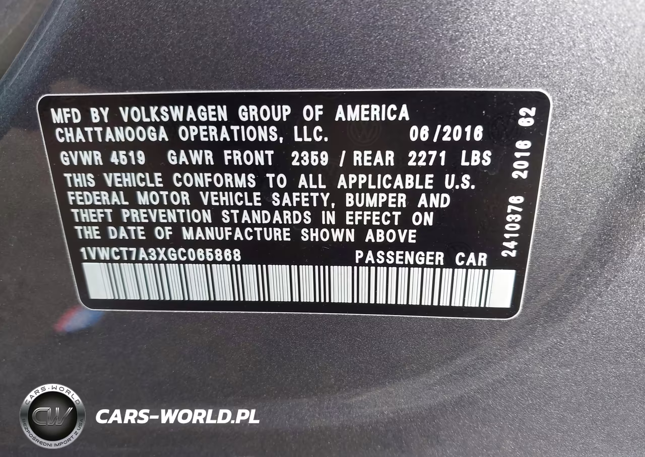 2016 Volkswagen Passat 1.8T Sel VIN:1VWCT7A3XGC065868 - 9