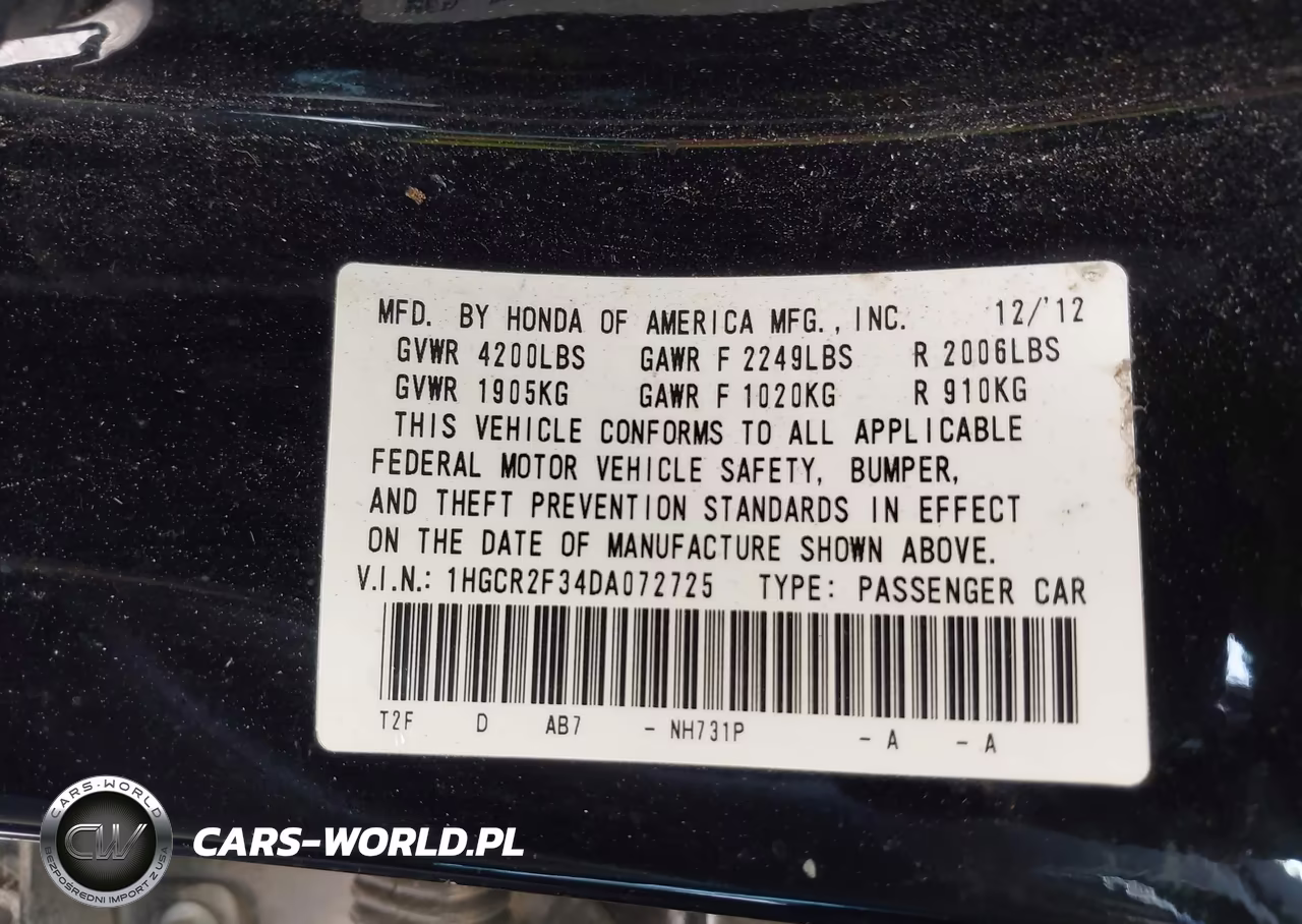 2013 Honda Accord Lx VIN:1HGCR2F34DA072725 - 9