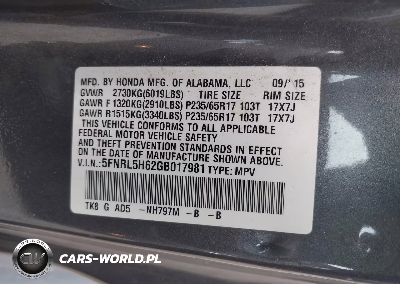 2016 Honda Odyssey Ex-L VIN:5FNRL5H62GB017981 - 9