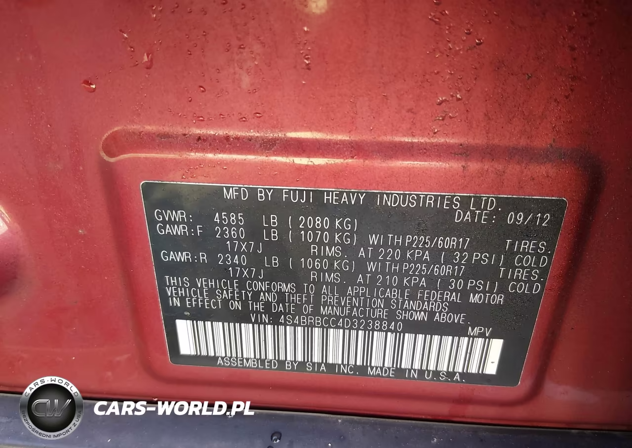 2013 Subaru Outback 2.5I Premium VIN:4S4BRBCC4D3238840 - 9