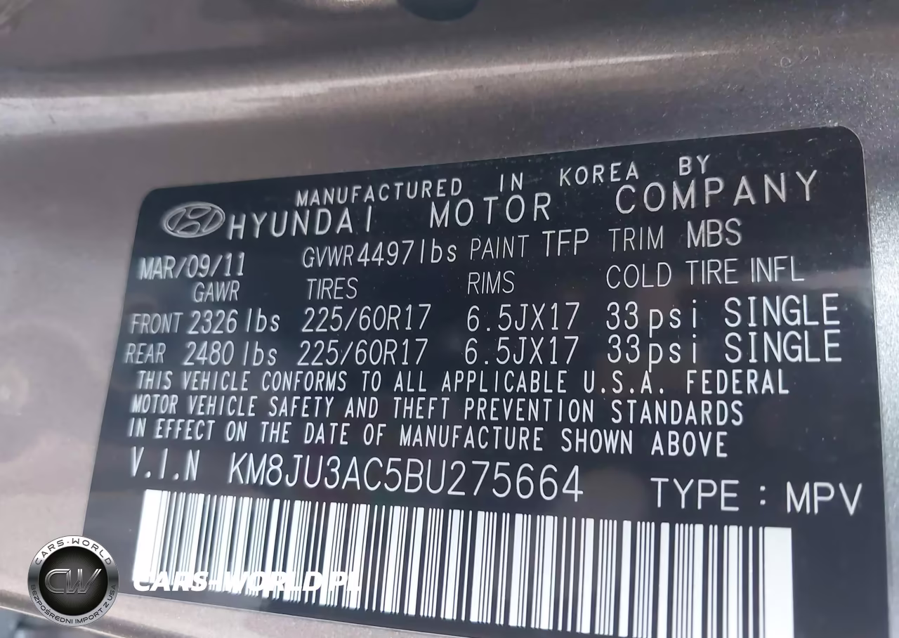2011 Hyundai Tucson Gls VIN:KM8JU3AC5BU275664 - 9