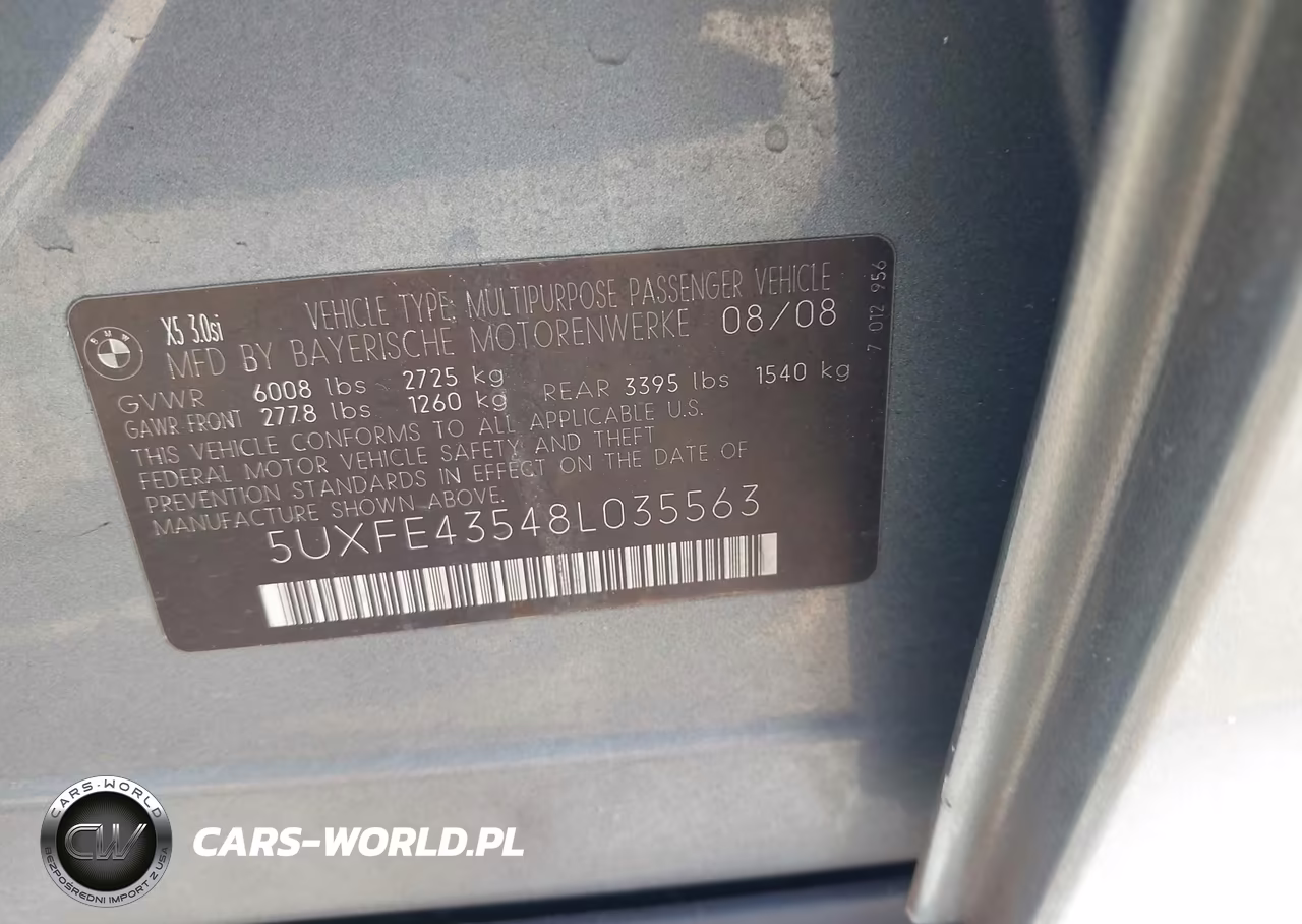 2008 BMW X5 3.0Si VIN:5UXFE43548L035563 - 9
