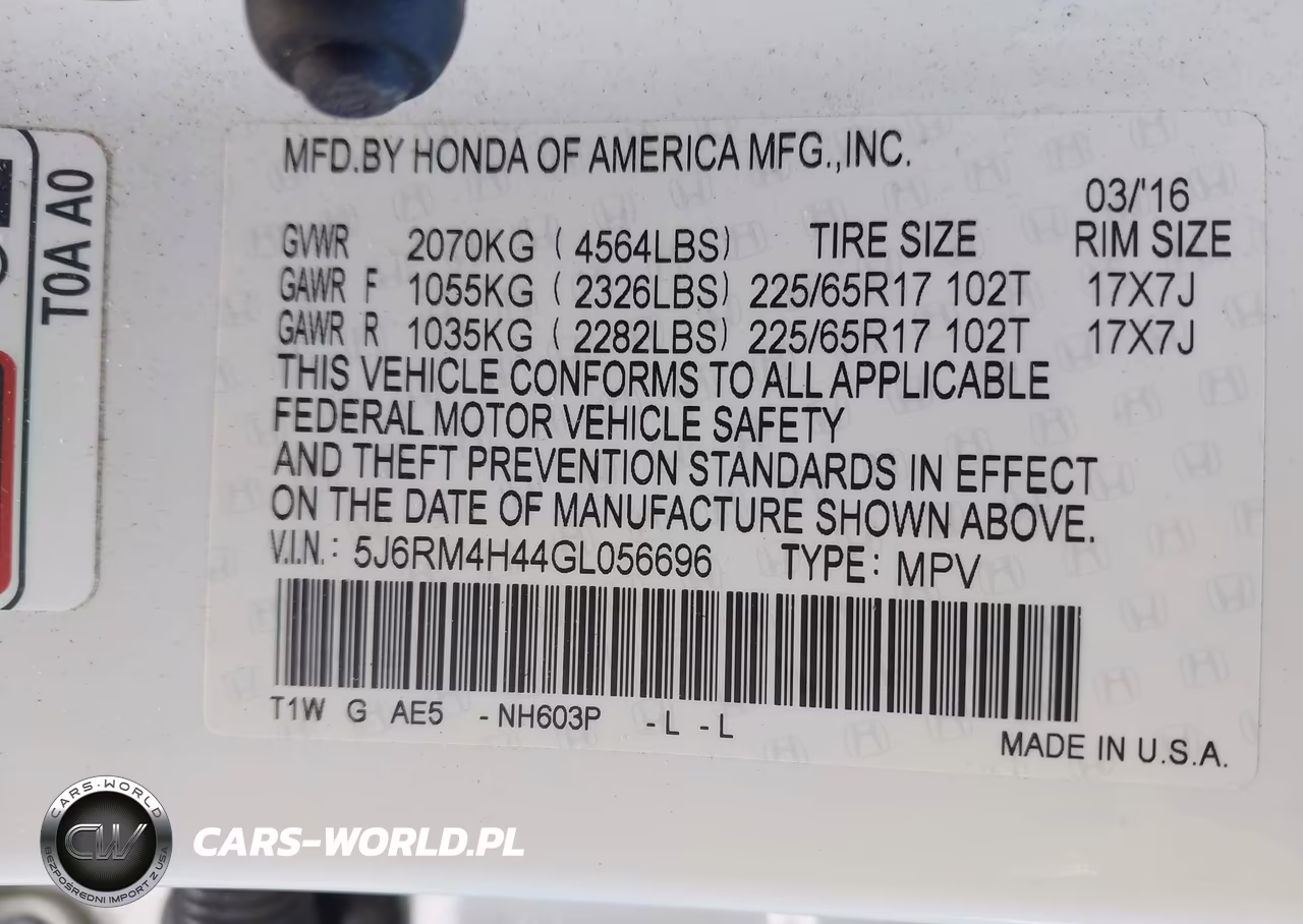 2016 Honda Cr-V Se VIN:5J6RM4H44GL056696 - 9