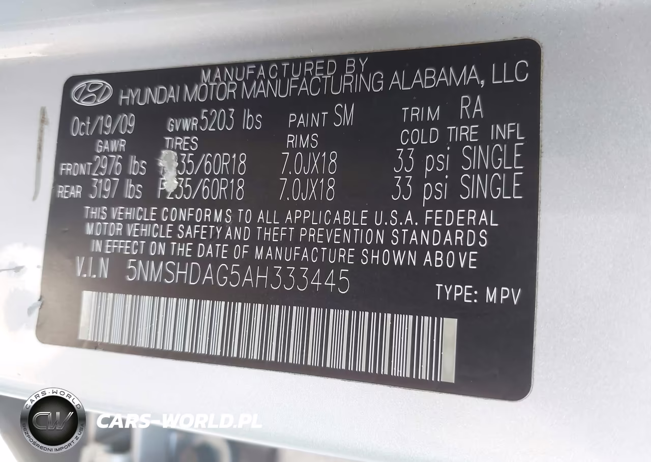 2010 Hyundai Santa Fe Se VIN:5NMSHDAG5AH333445 - 9