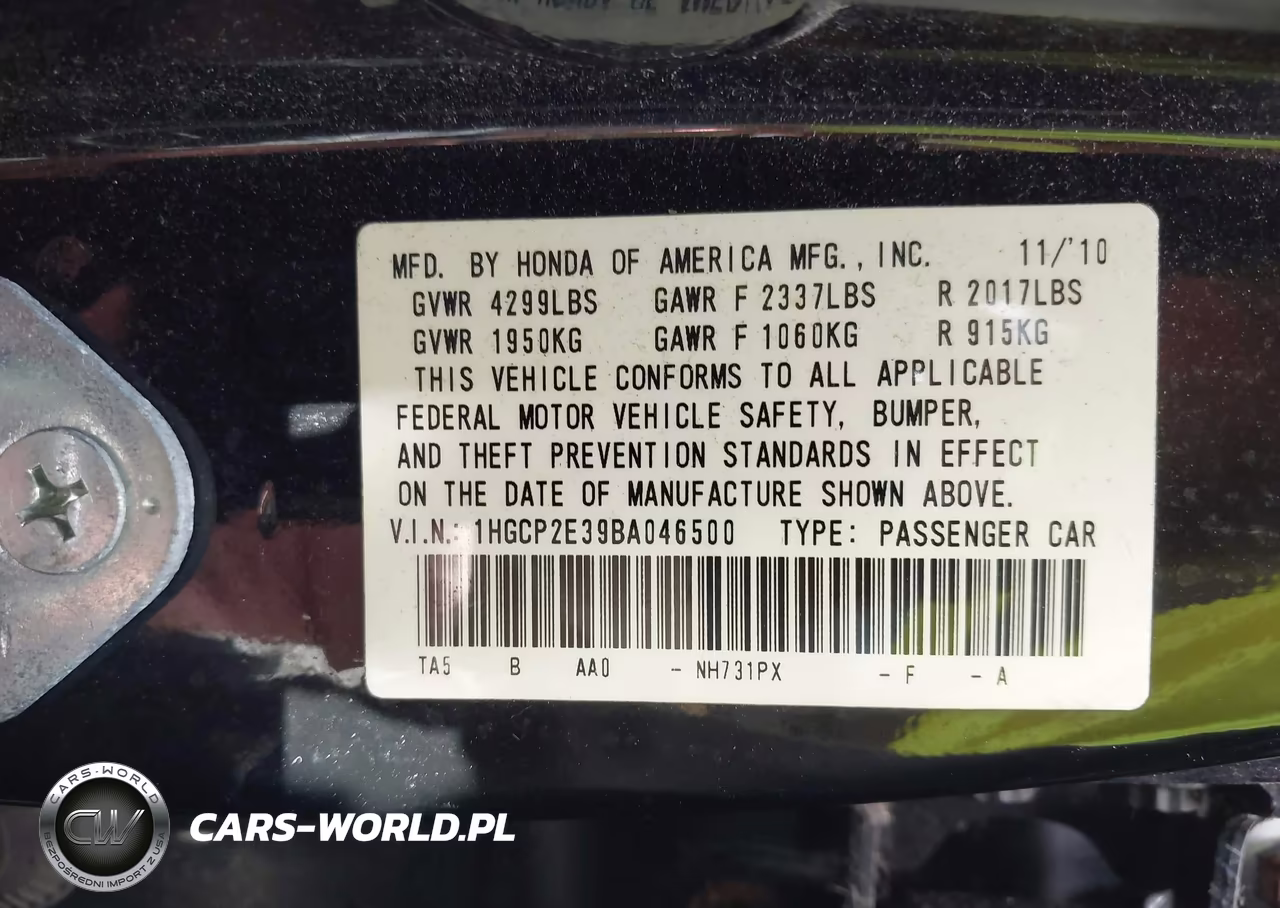 2011 Honda Accord 2.4 Lx VIN:1HGCP2E39BA046500 - 9