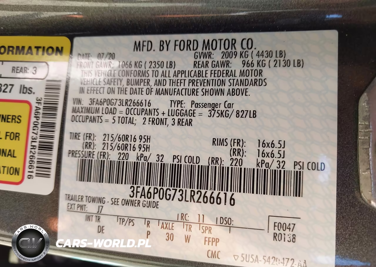 2020 Ford Fusion S VIN:3FA6P0G73LR266616 - 9