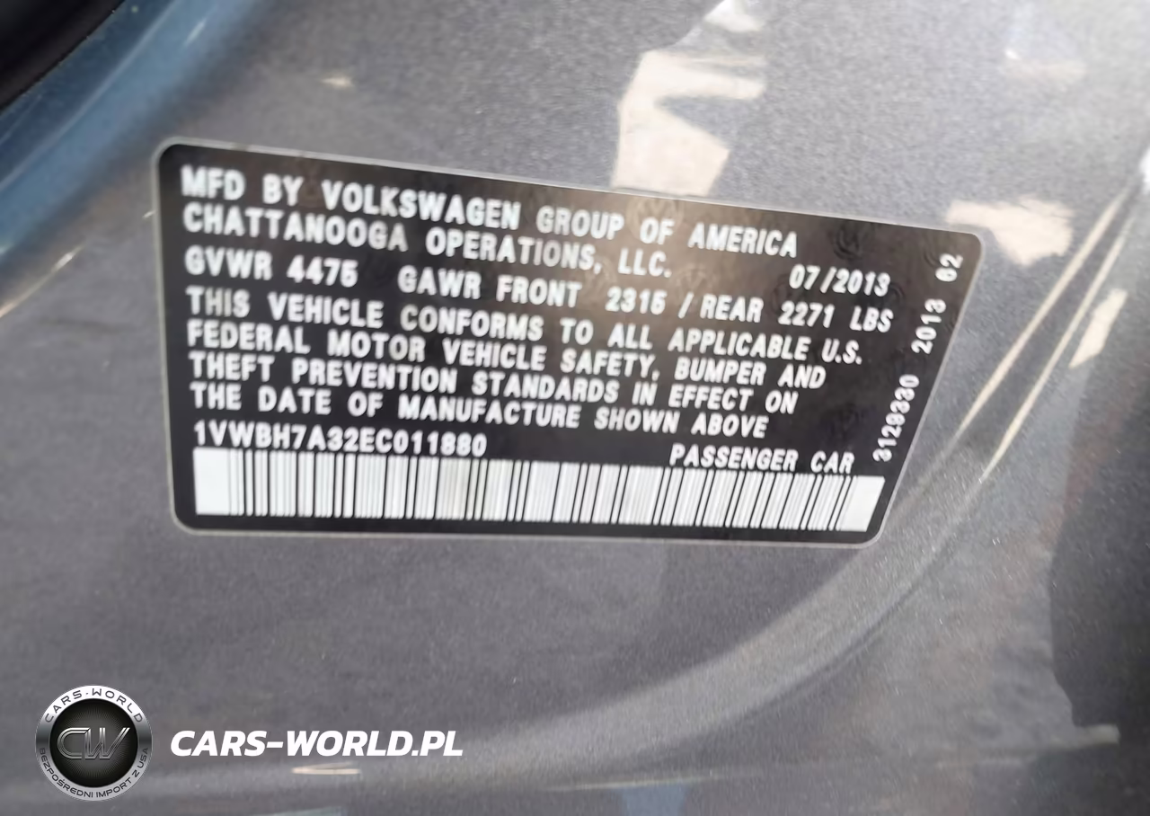 2014 Volkswagen Passat 2.5L Se VIN:1VWBH7A32EC011880 - 9