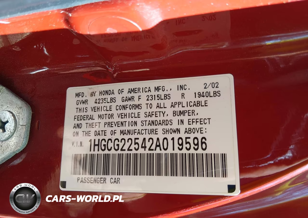 2002 Honda Accord 3.0 Ex VIN:1HGCG22542A019596 - 9