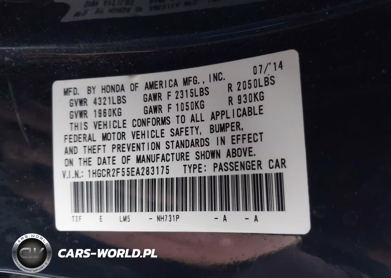 2014 Honda Accord Sport VIN:1HGCR2F55EA283175 - 9