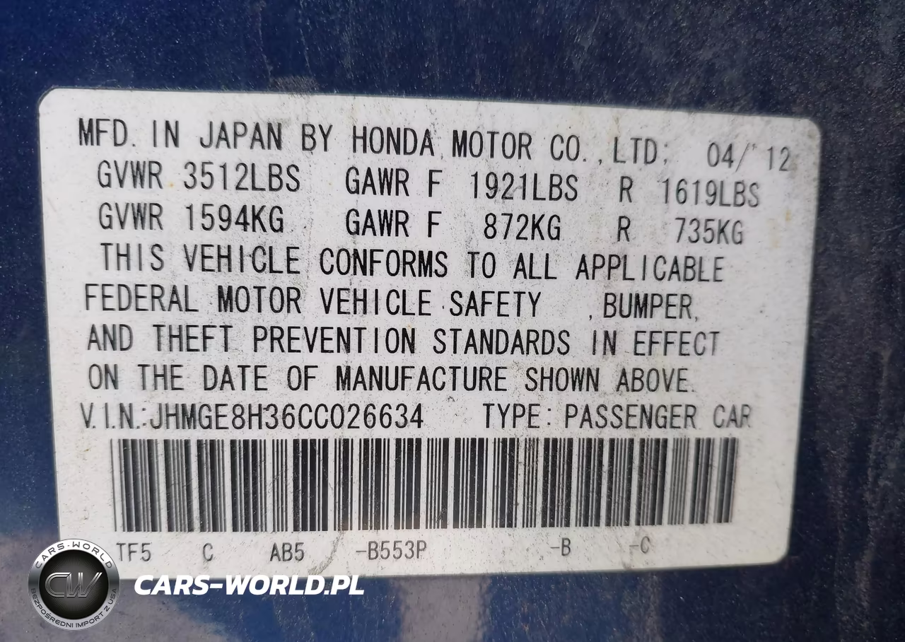 2012 Honda Fit VIN:JHMGE8H36CC026634 - 9