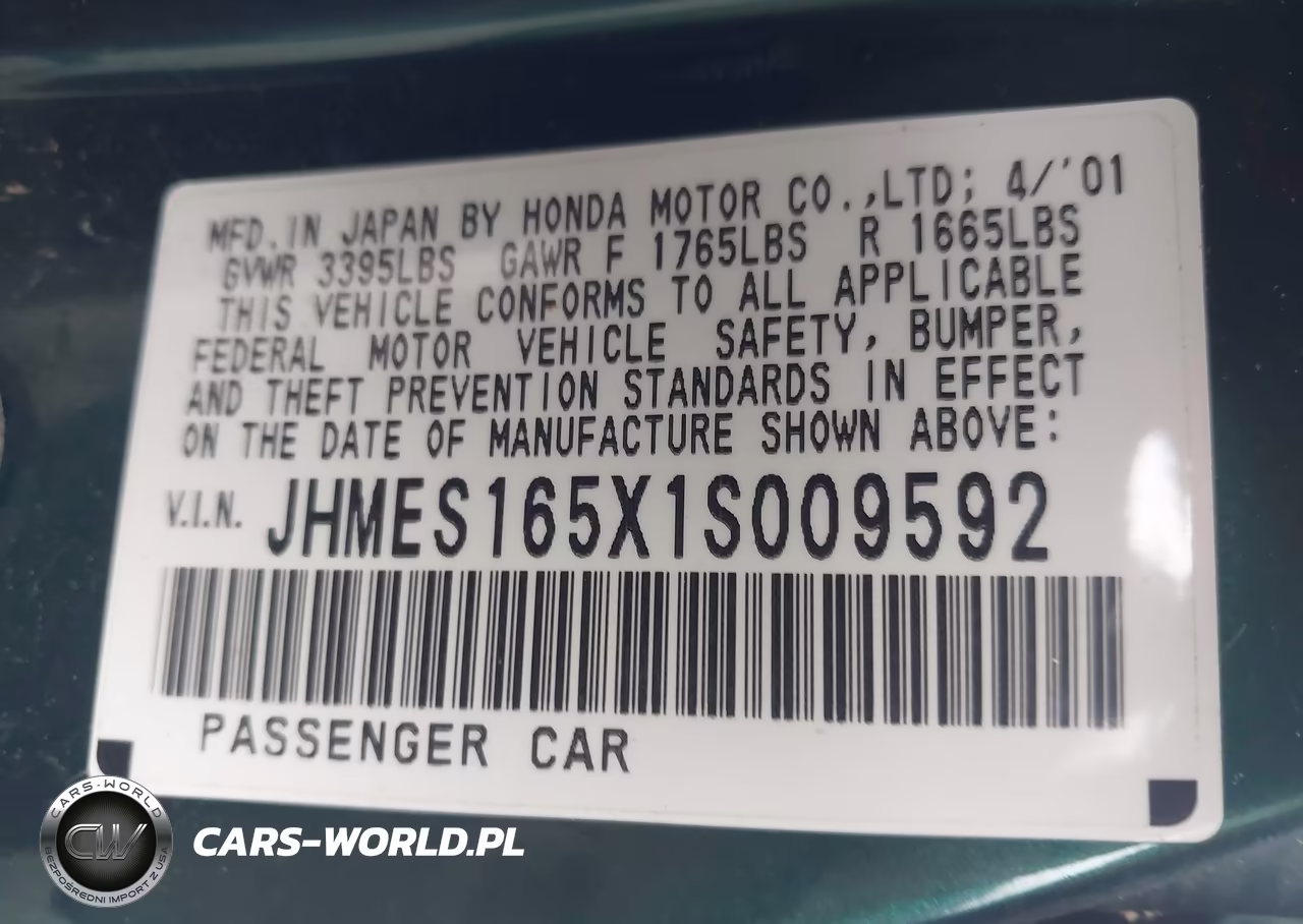 2001 Honda Civic Lx VIN:JHMES165X1S009592 - 9