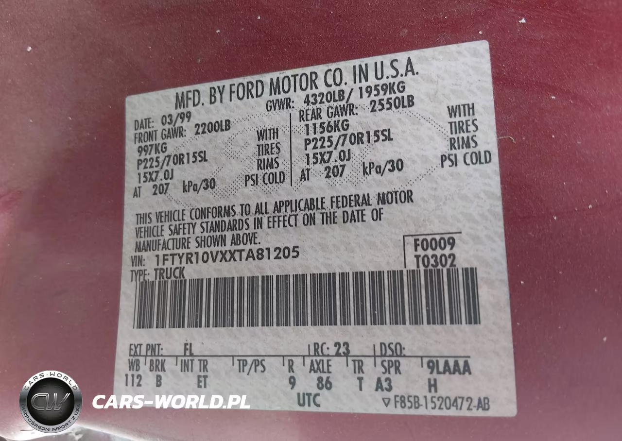 1999 Ford Ranger Xl-Xlt VIN:1FTYR10VXXTA81205 - 9