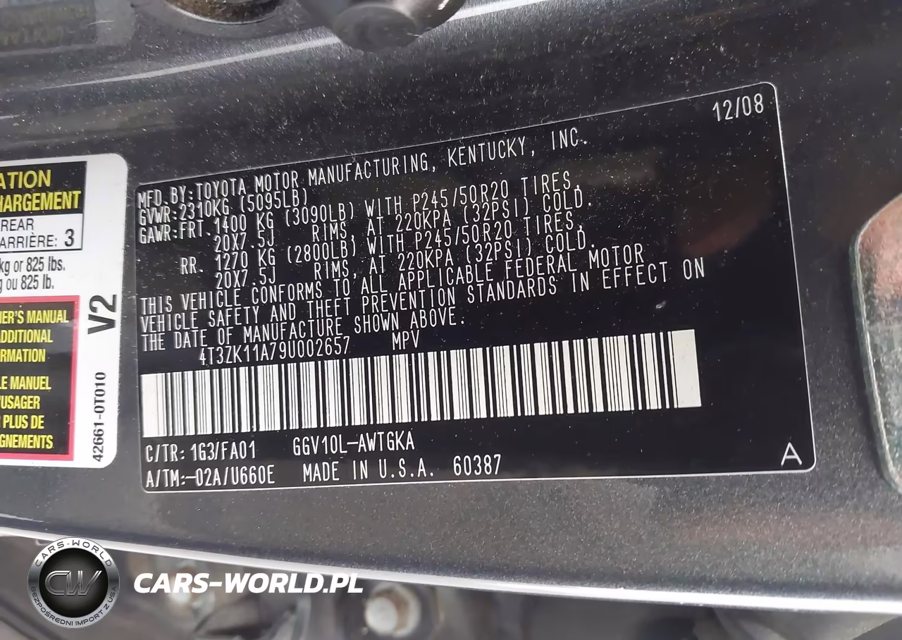 2009 Toyota Venza Base V6 VIN:4T3ZK11A79U002657 - 9