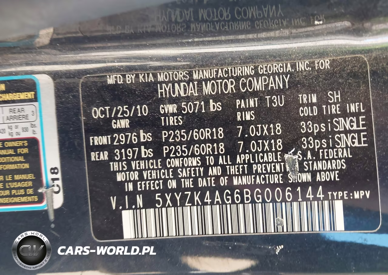 2012 Hyundai Grand Santa Fe VIN:5XYZK4AG6BG006144 - 9