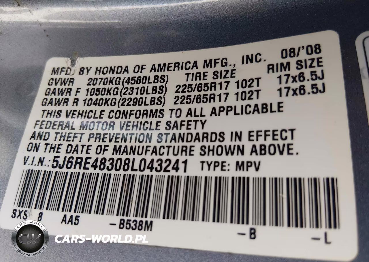 2008 Honda Cr-V Lx VIN:5J6RE48308L043241 - 9