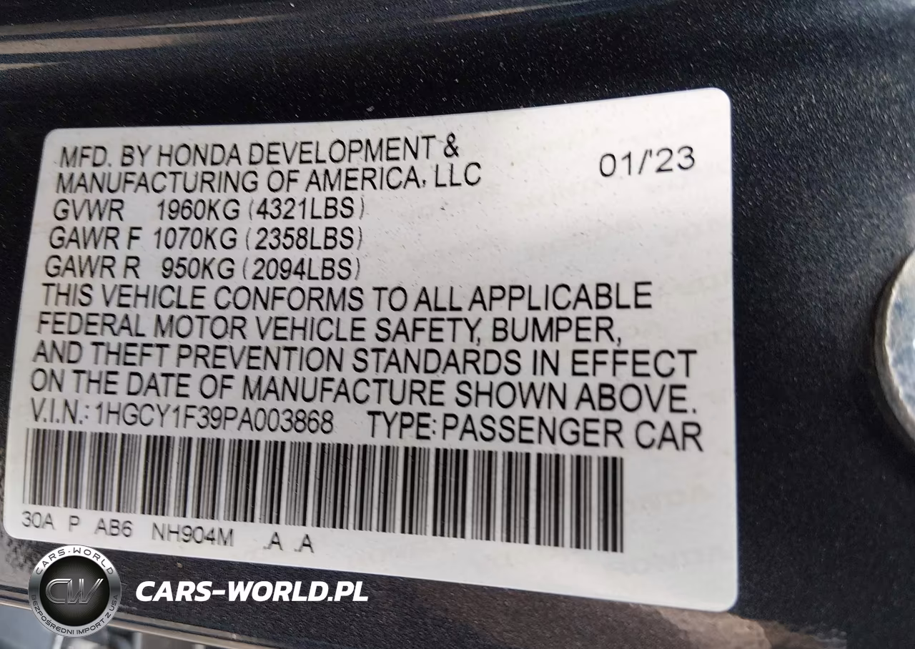 2023 Honda Accord Ex VIN:1HGCY1F39PA003868 - 9