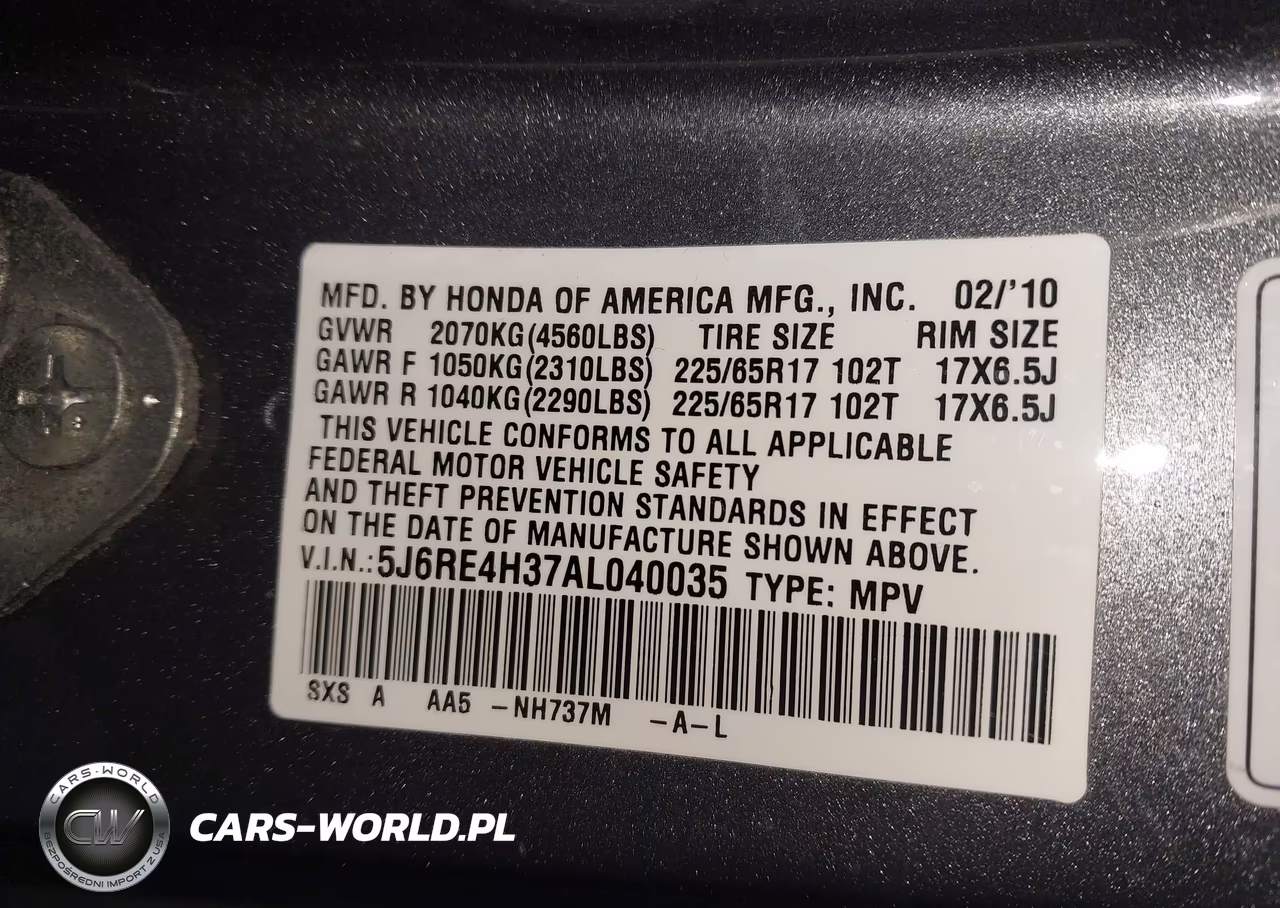2010 Honda Cr-V Lx VIN:5J6RE4H37AL040035 - 9