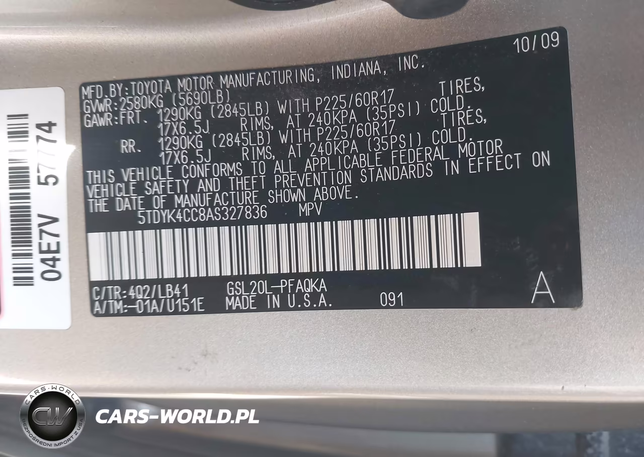 2010 Toyota Sienna Xle VIN:5TDYK4CC8AS327836 - 9