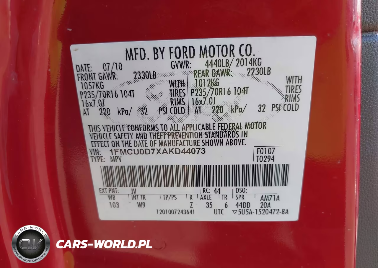 2010 Ford Escape Xlt VIN:1FMCU0D7XAKD44073 - 9