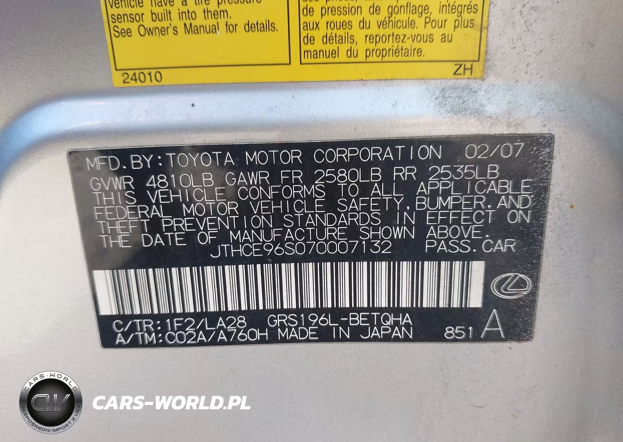 2007 Lexus Gs 350 VIN:JTHCE96S070007132 - 9