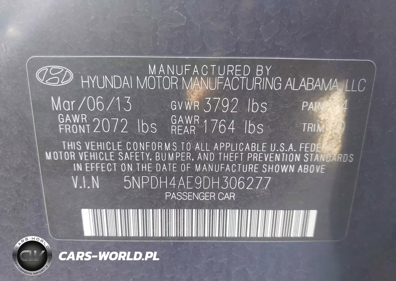 2013 Hyundai Elantra Limited Pzev VIN:5NPDH4AE9DH306277 - 9