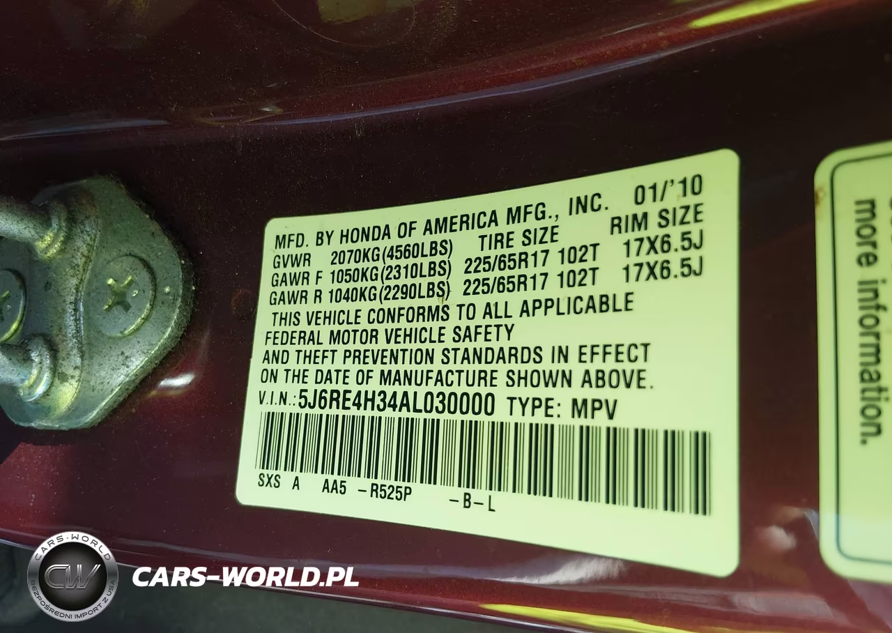 2010 Honda Cr-V Lx VIN:5J6RE4H34AL030000 - 9