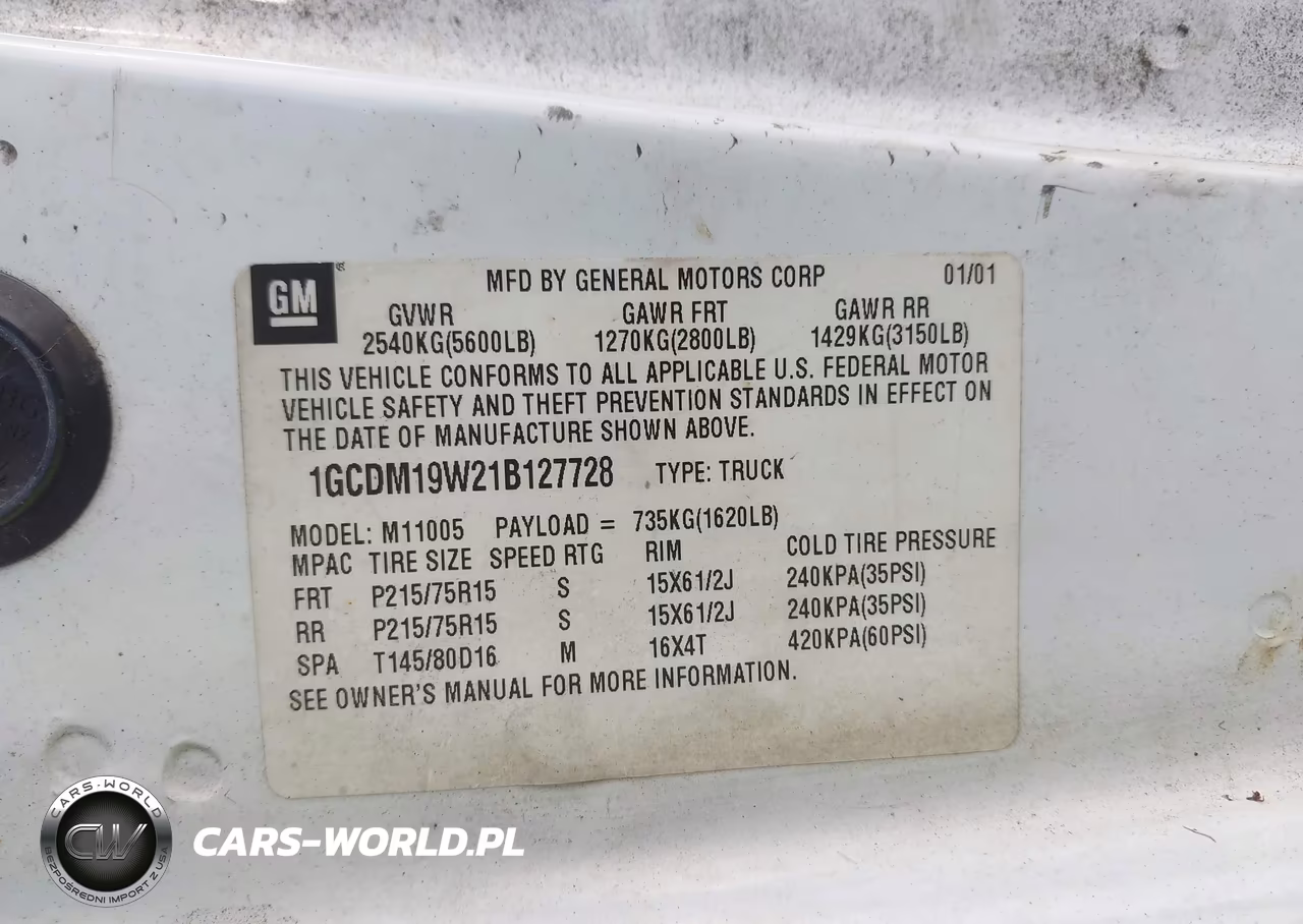 2001 Chevrolet Astro VIN:1GCDM19W21B127728 - 13