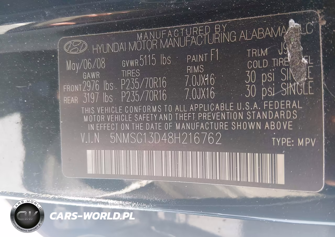2008 Hyundai Santa Fe Gls VIN:5NMSG13D48H216762 - 9