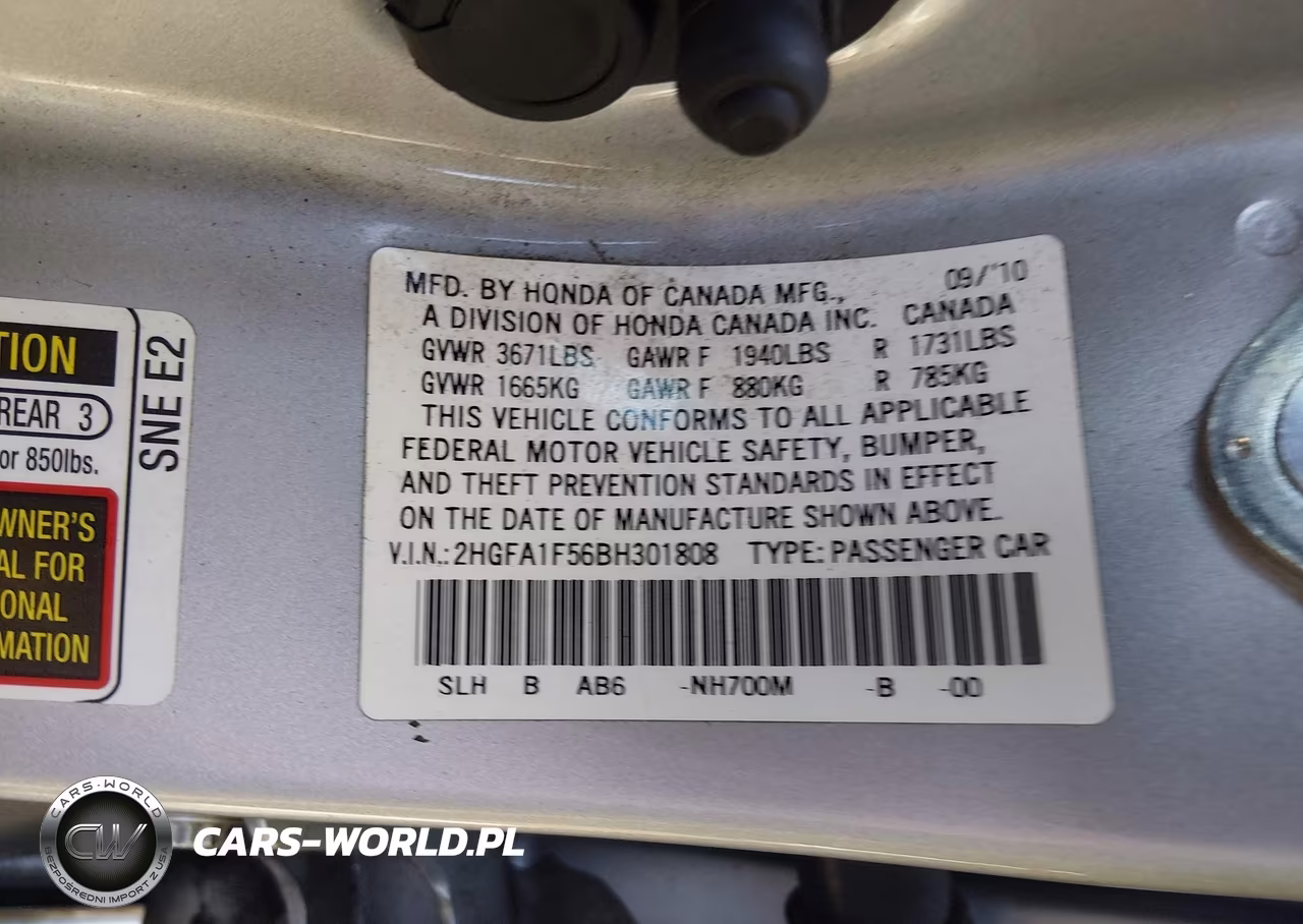 2011 Honda Civic Lx VIN:2HGFA1F56BH301808 - 9