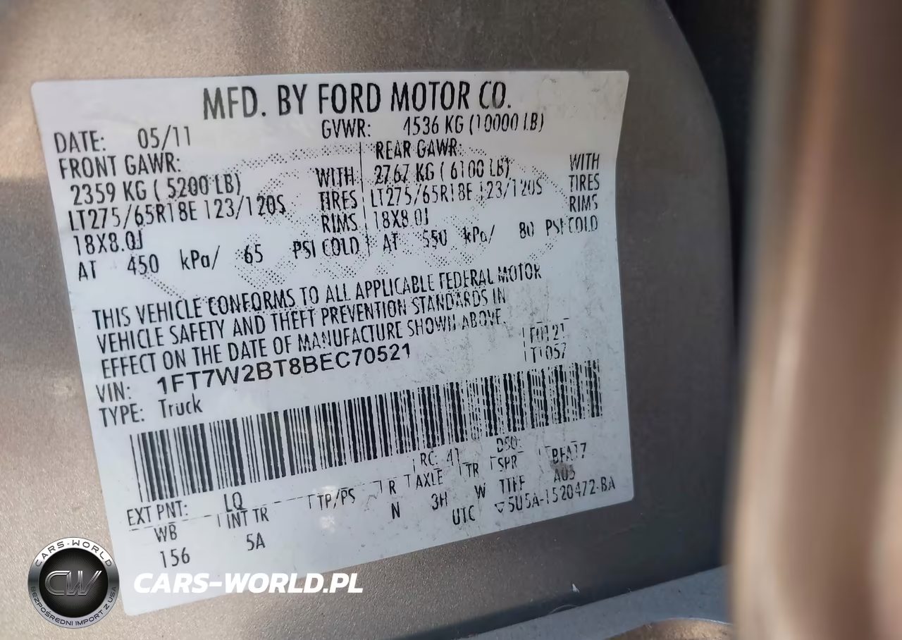 2011 Ford F-250 Lariat VIN:1FT7W2BT8BEC70521 - 9