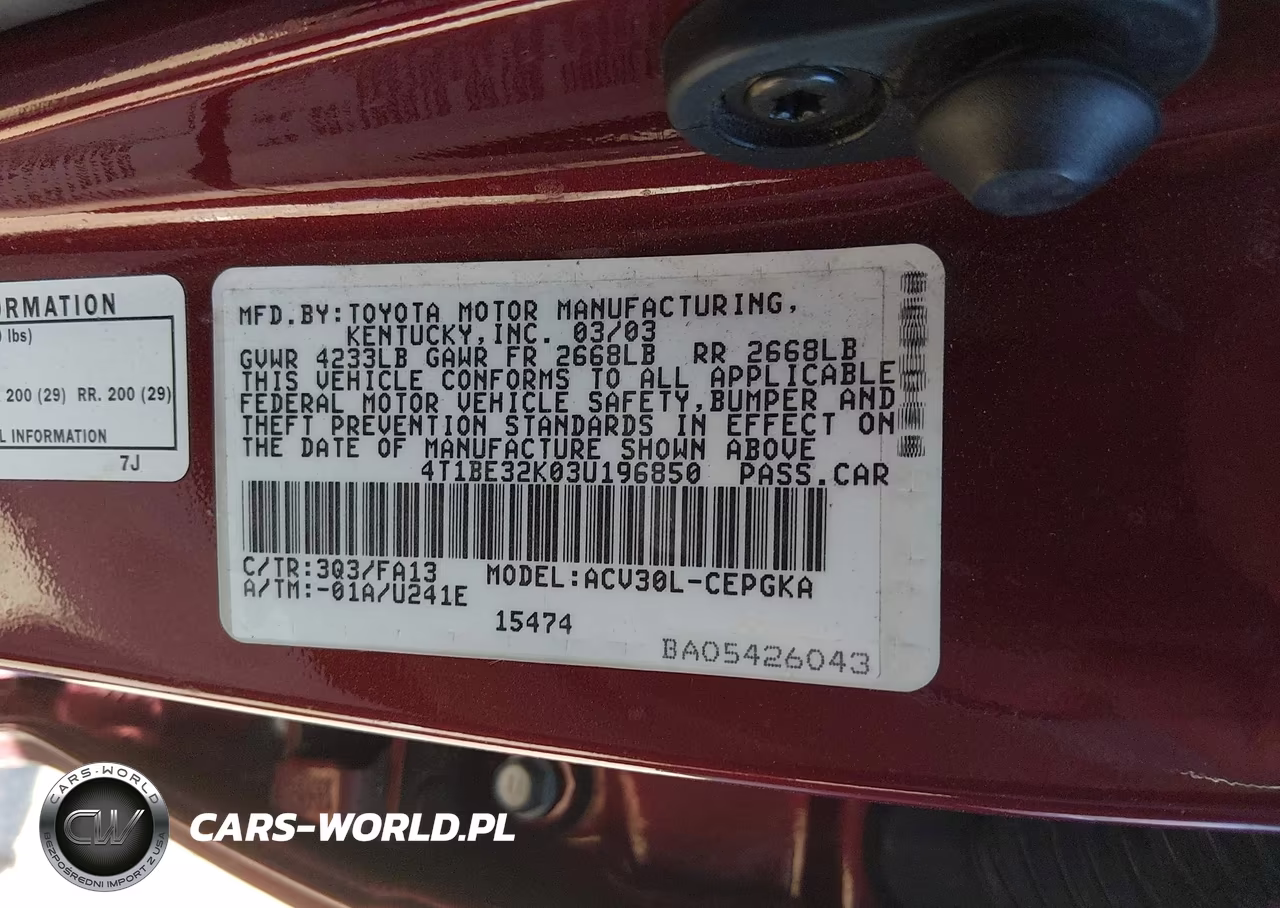 2003 Toyota Camry Xle VIN:4T1BE32K03U196850 - 9