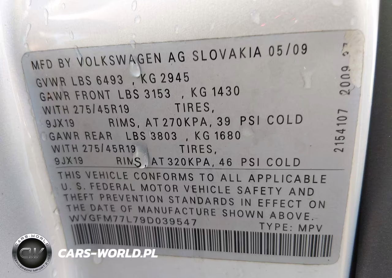 2009 Volkswagen Touareg 2 V6 Tdi VIN:WVGFM77L79D039547 - 9