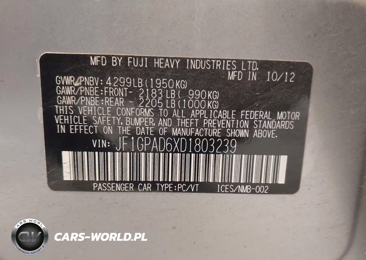 2013 Subaru Impreza 2.0I Premium VIN:JF1GPAD6XD1803239 - 9