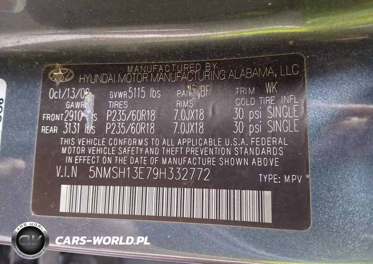 2009 Hyundai Santa Fe Limited VIN:5NMSH13E79H332772 - 9