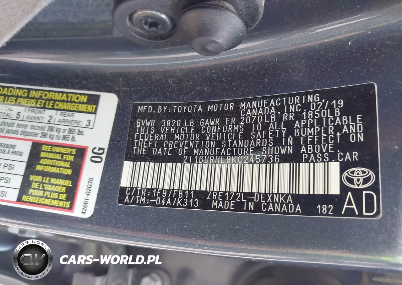 2019 Toyota Corolla Le VIN:2T1BURHE8KC245736 - 9