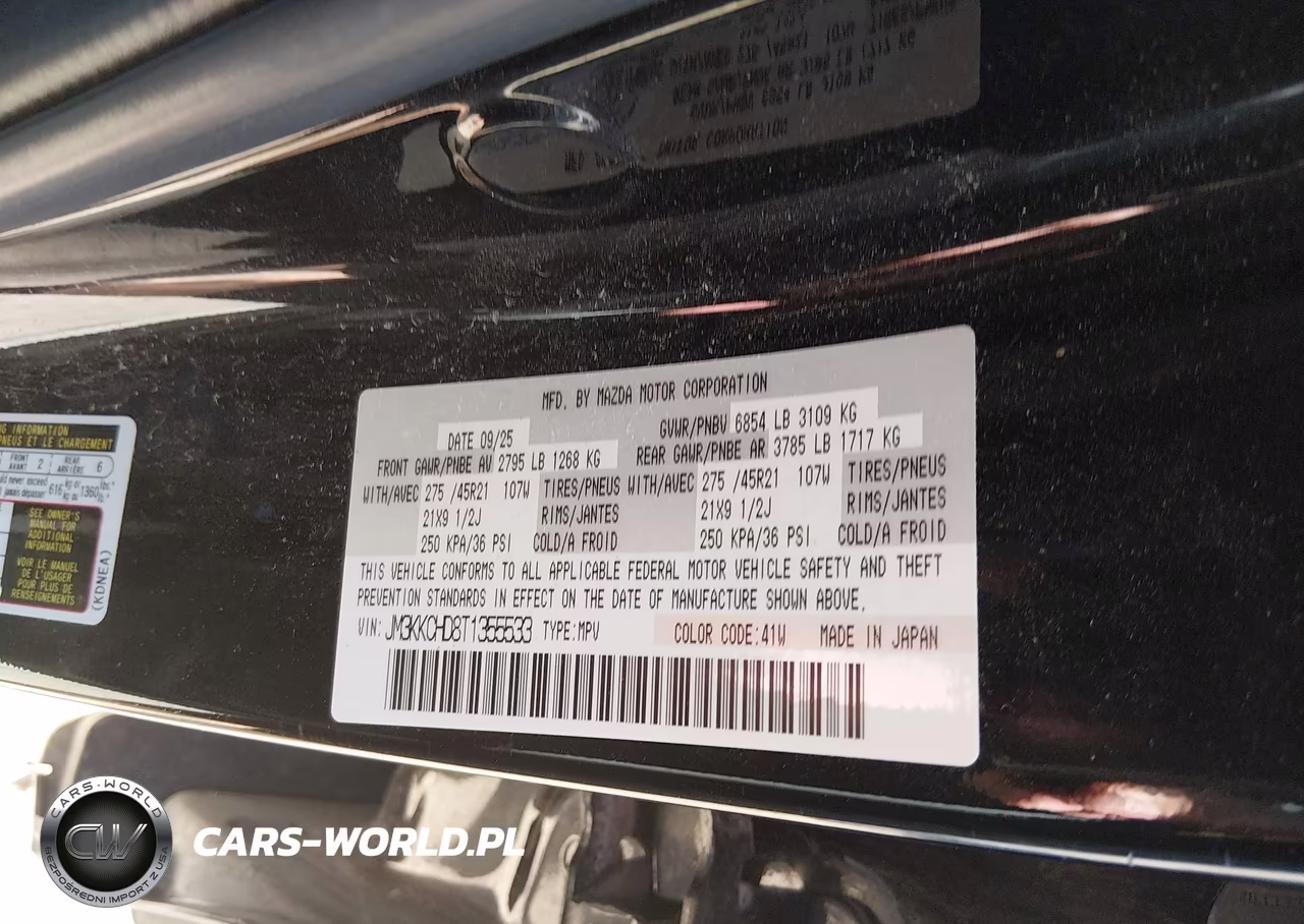 2026 Mazda Cx-90 3.3 Turbo Premium Sport VIN:JM3KKCHD8T1355533 - 9