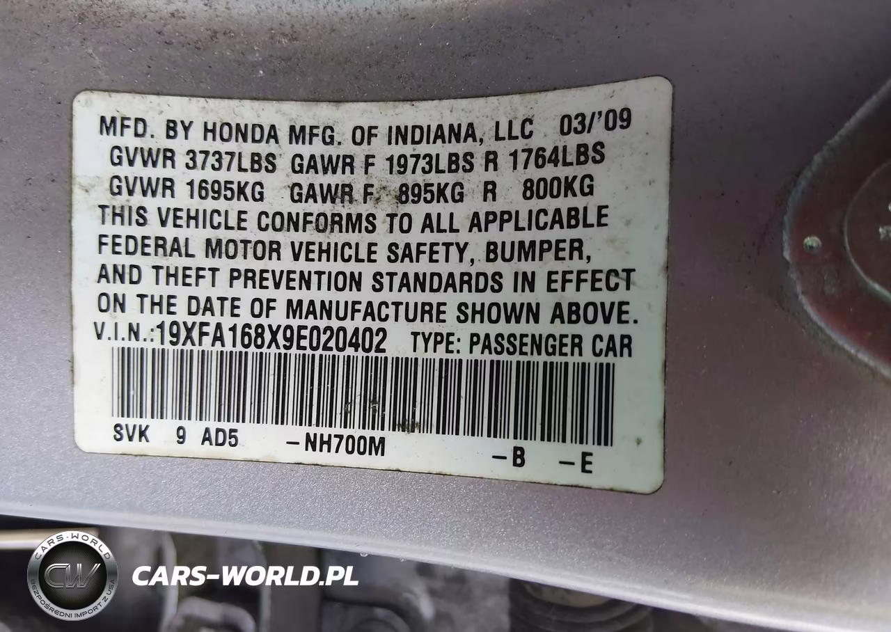 2009 Honda Civic Ex VIN:19XFA168X9E020402 - 9
