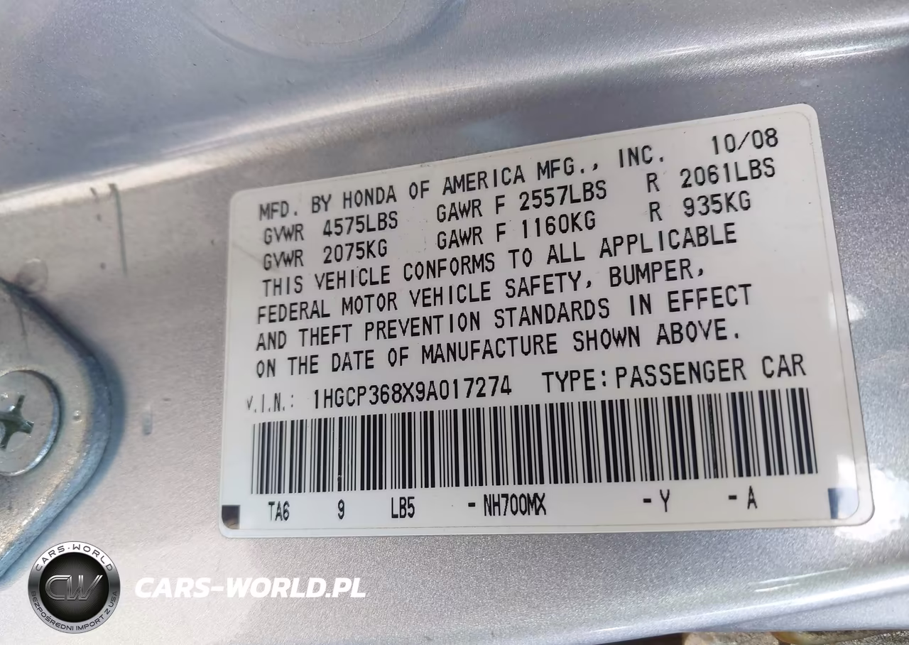 2009 Honda Accord 3.5 Ex-L VIN:1HGCP368X9A017274 - 9