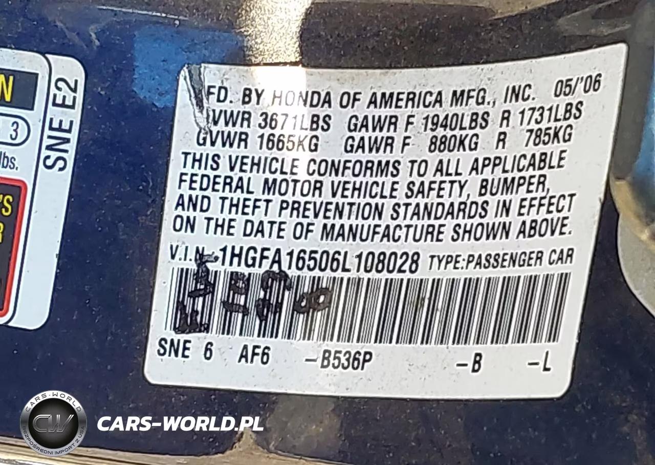 2006 Honda Civic Lx VIN:1HGFA16506L108028 - 9