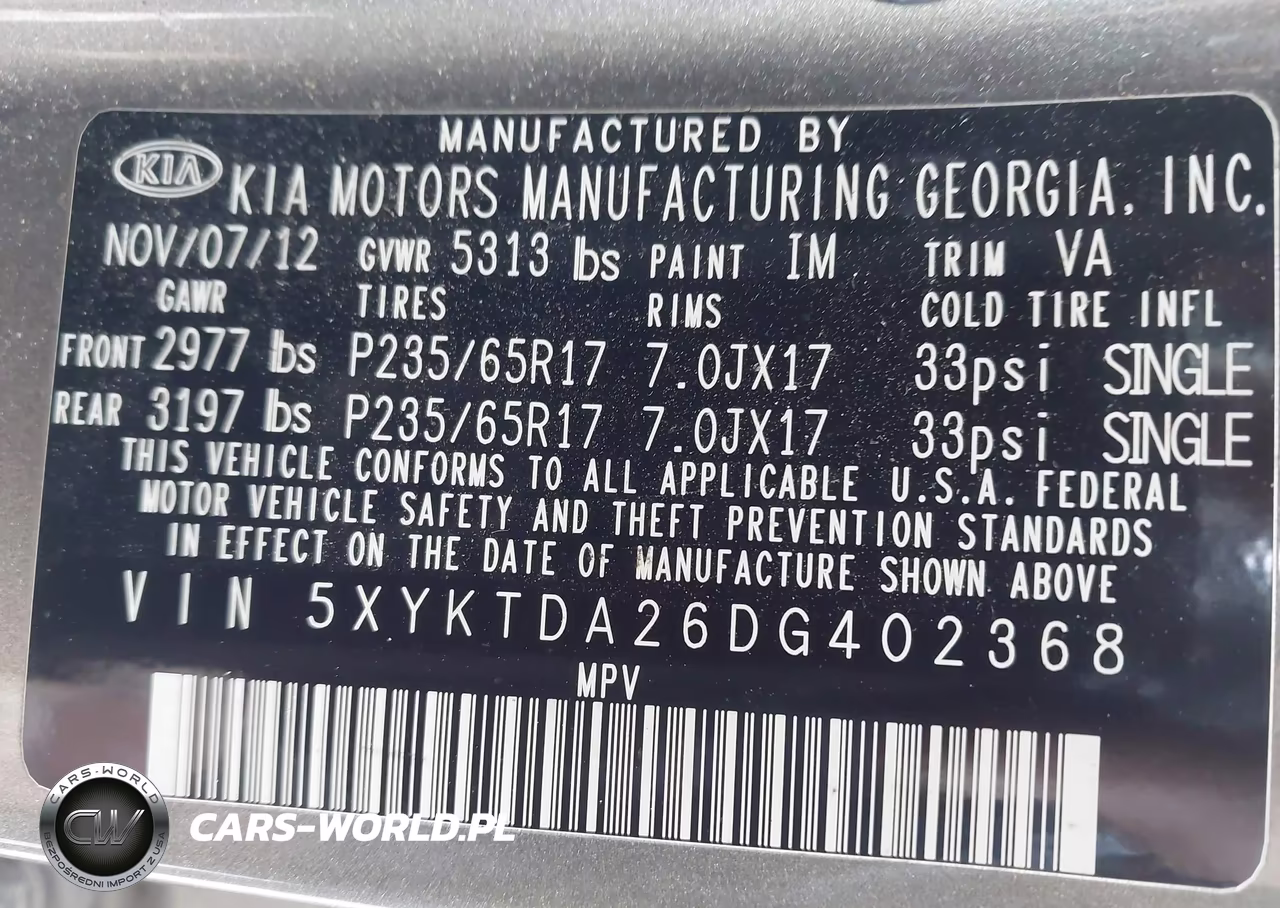 2013 Kia Sorento Lx V6 VIN:5XYKTDA26DG402368 - 9