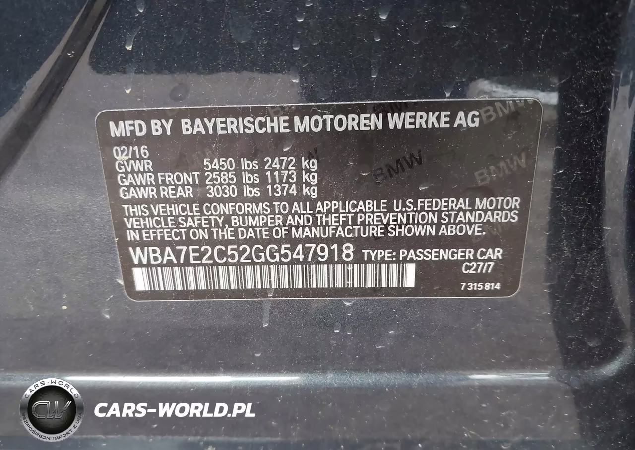 2016 BMW 740I VIN:WBA7E2C52GG547918 - 9