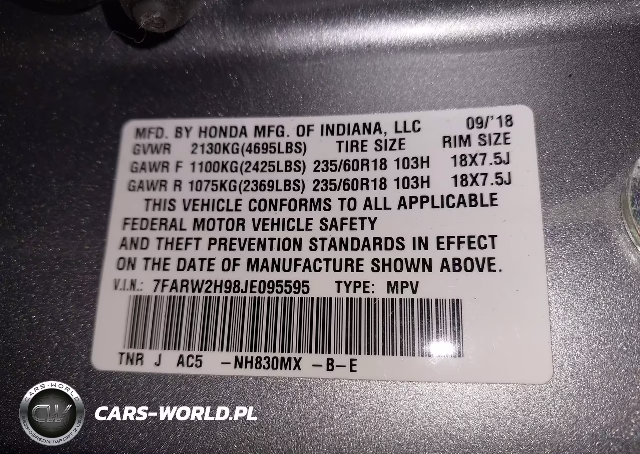 2018 Honda Cr-V Touring VIN:7FARW2H98JE095595 - 9