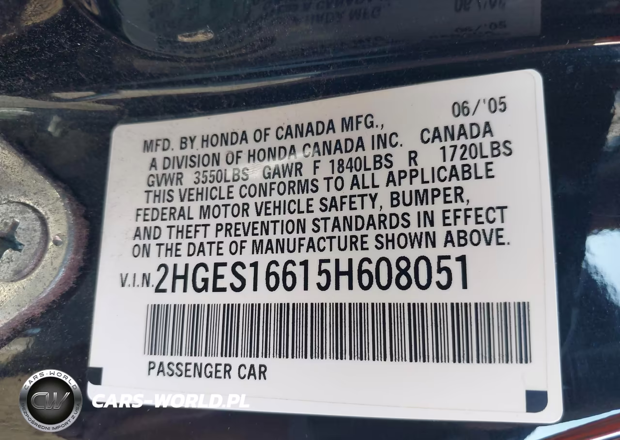 2005 Honda Civic Lx VIN:2HGES16615H608051 - 9